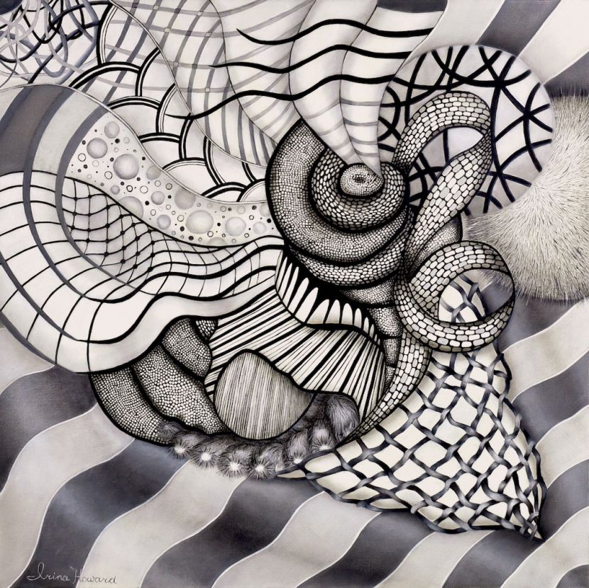 "Patterns of Life" communicates human experiences and how they shape our identities. The choices and decisions we make define our path in life. This painting explores harmony and order, inviting the viewers into a world where intricate patterns merge effortlessly to reveal an underlying unity within the chaos of our existence.