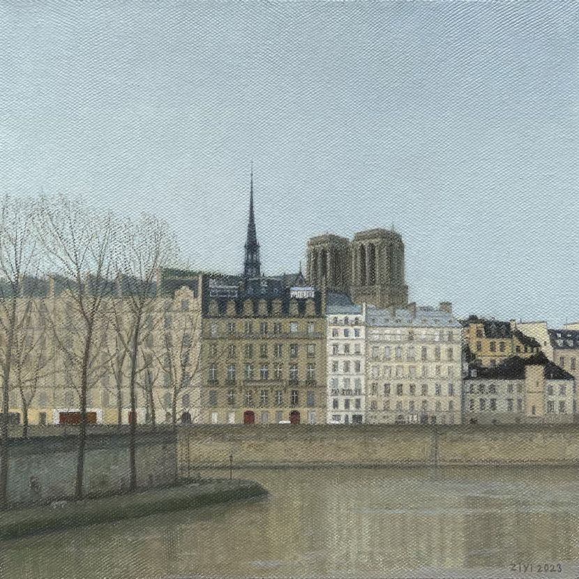 View of the Seine, oil on canvas, 30×30cm, 2022-2023