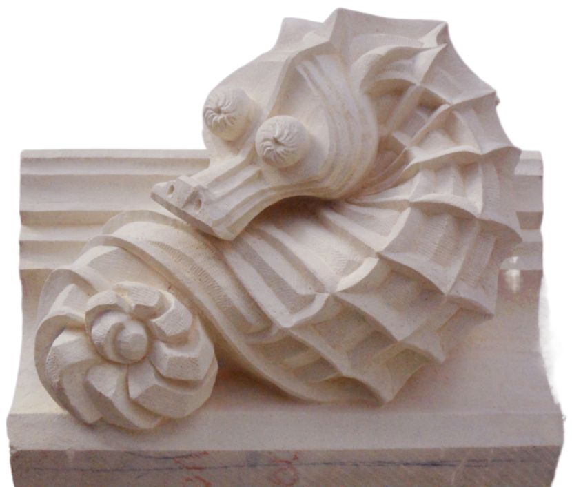 'Seahorse of Love' - original sculpture in limestone.  Created for the façade of St. George's Chapel at Windsor