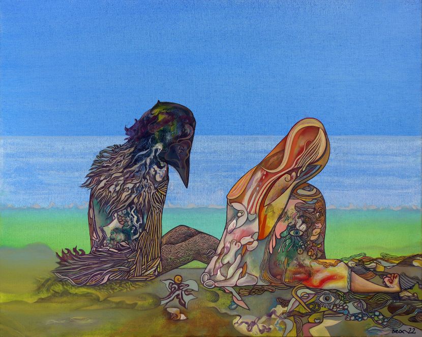 "The Crow And The Girl"  Oil on canvas, 80x100cm (31.5x39.4in), 2022.