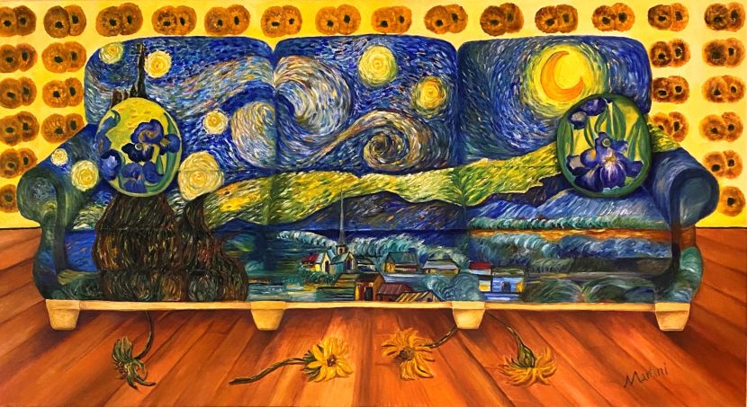 "Le Beaux Faux Van Gogh"  Art for people who think art is made to match their couch, so I painted the couch to hang over a couch.