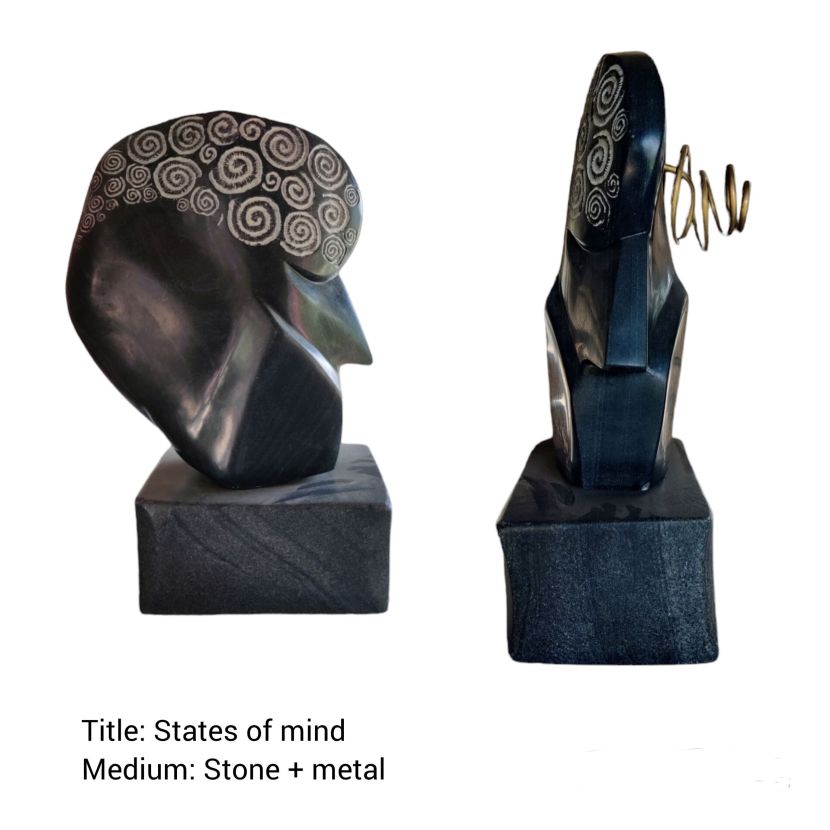 Title : States of mind   Medium: Stone + metal  Description: In this work , I have shown the 3 states of the human mind which are consciousness , sub- conscious, unconscious through coils. 